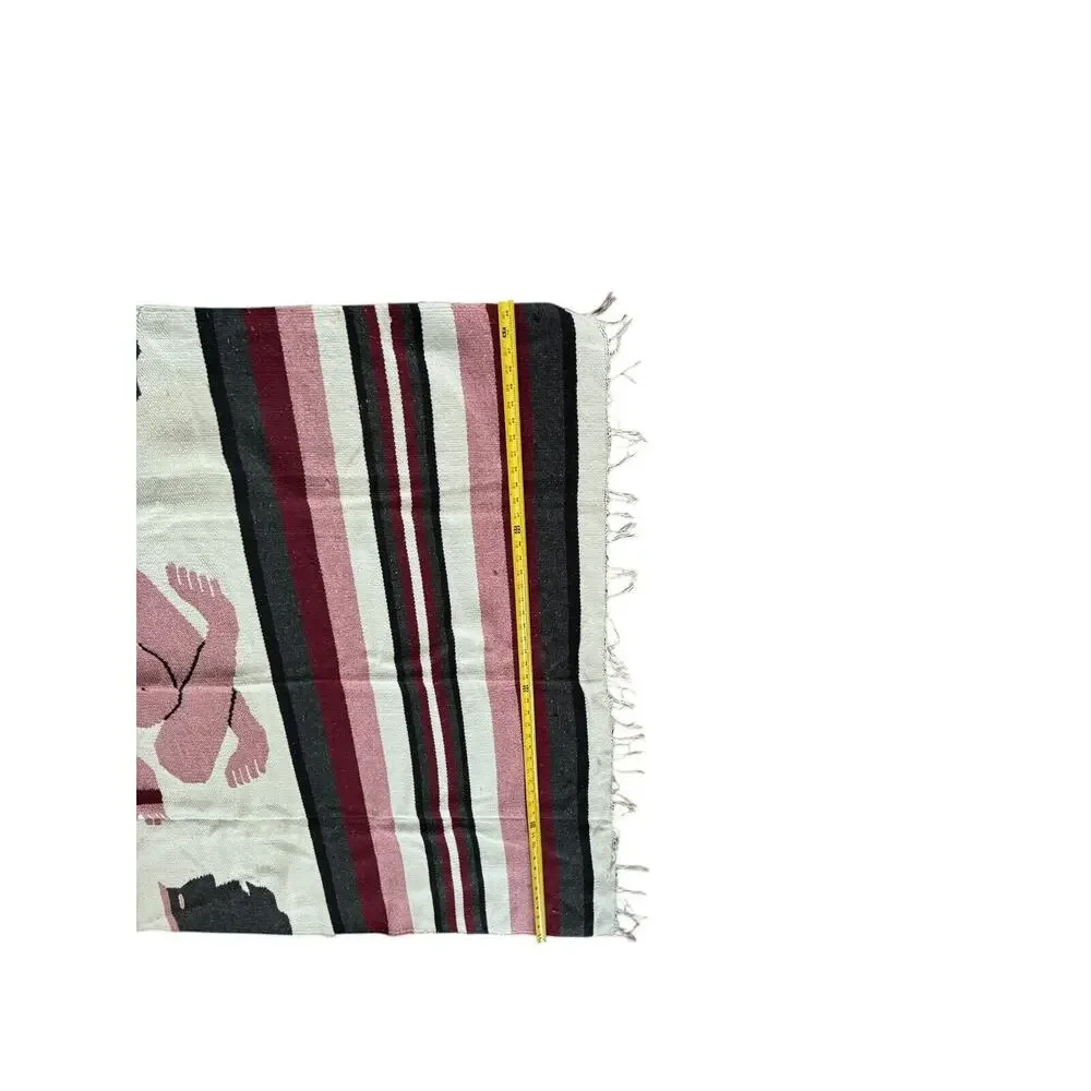 Southwestern Tapestry Blanket Art Hand Woven (?) Fringe Wall Hanging Rug READ‎